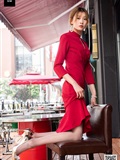 SIW Sven Media 047 Flame-red stand collar seven-point sleeve chic fishtail skirt - new fang(46)